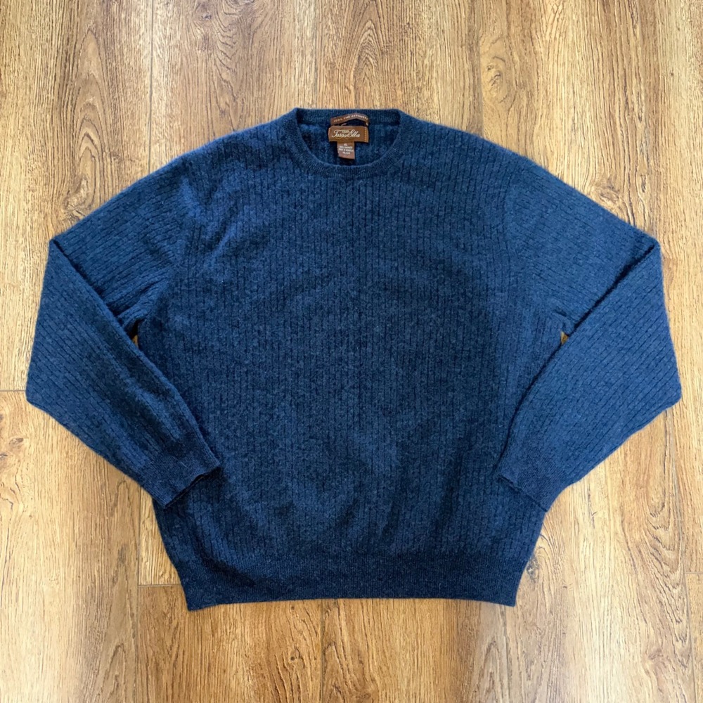 Tasso Elba 100% Cashmere Mens XL Navy Blue Crew Neck Sweater Luxury Minimalist